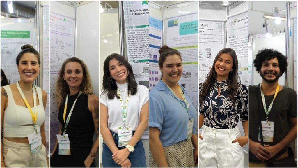 Pesquisadores do CTVacinas durante apresentação de pôster