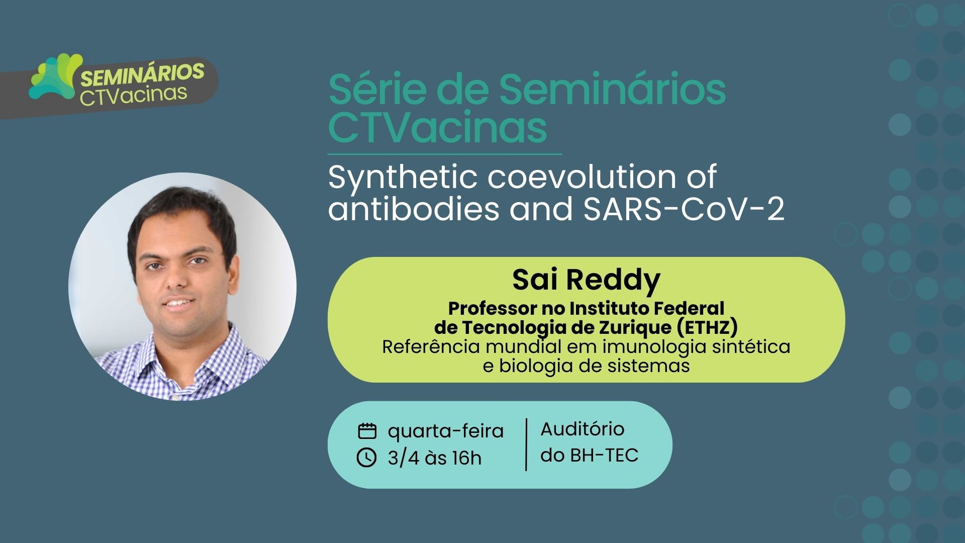 Banner para anunciar a palestra de Sai Reddy