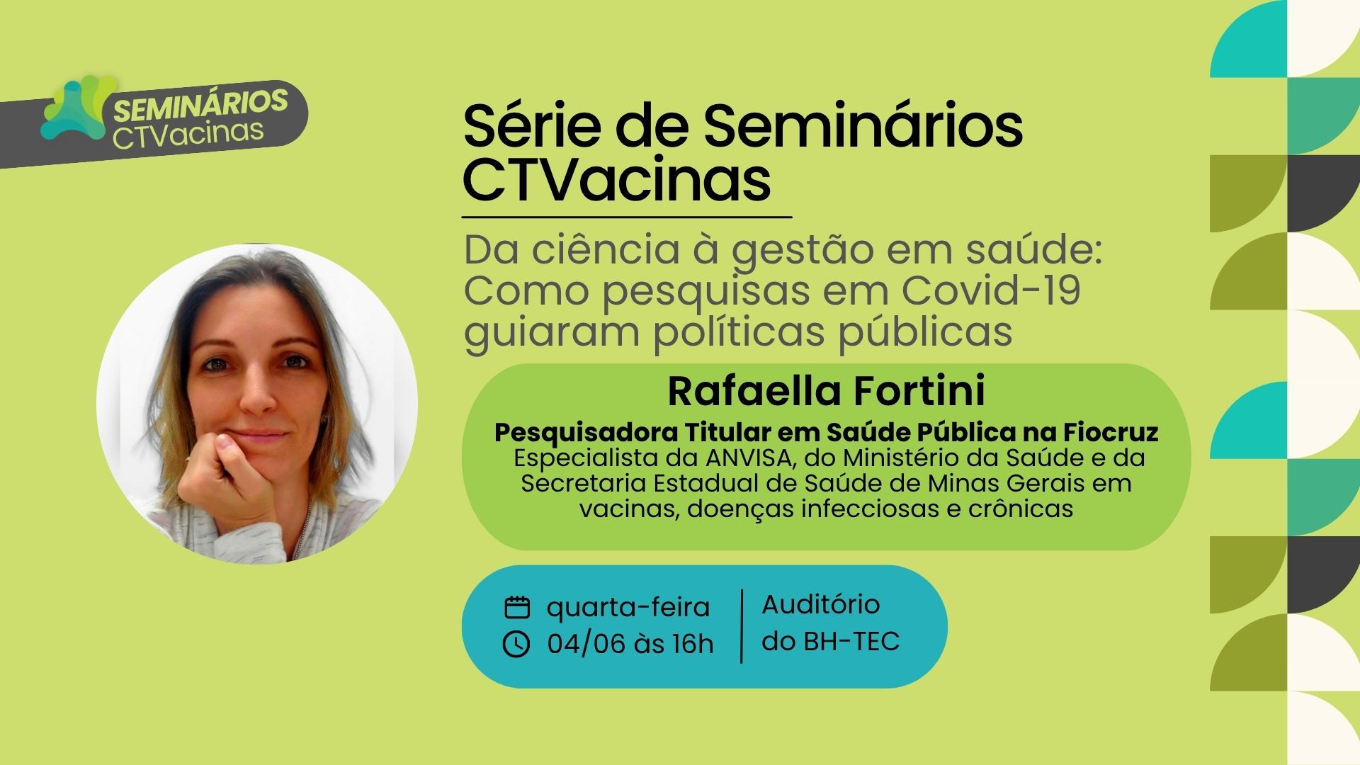 Banner para anunciara a palestra de Rafaella Fortini