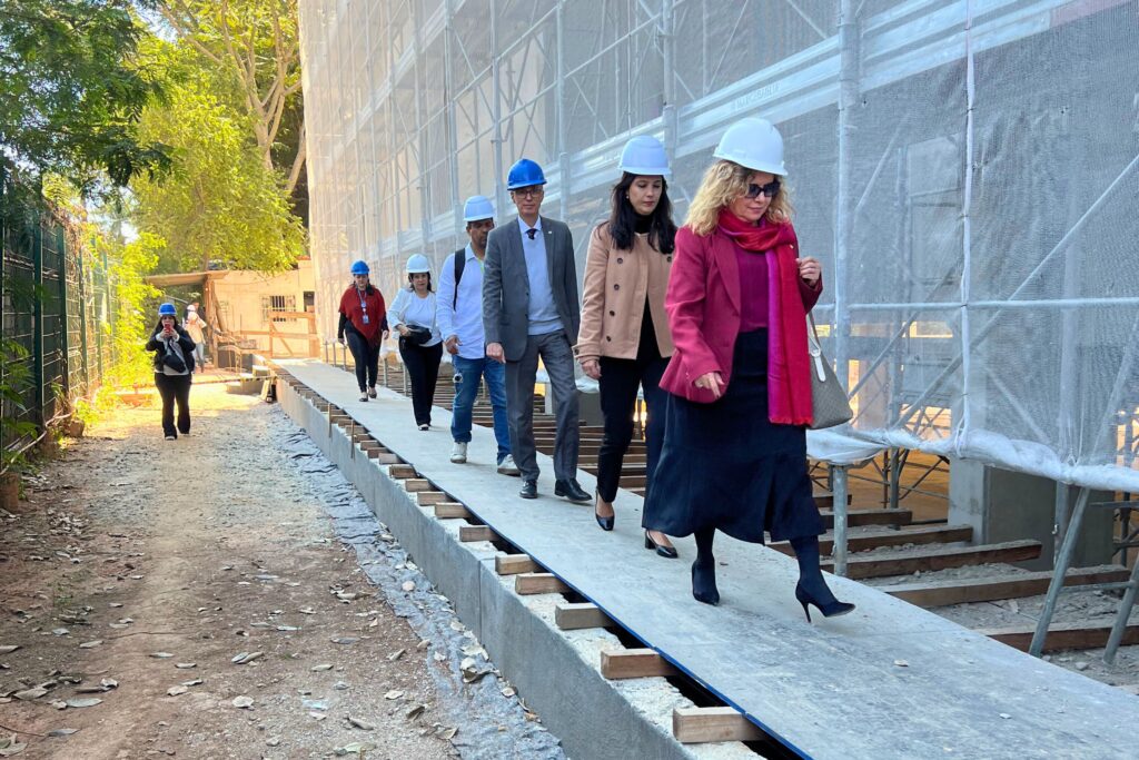 Grupo com a secretária Mila Corrêa visita as obras do Centro Nacional de Vacinas