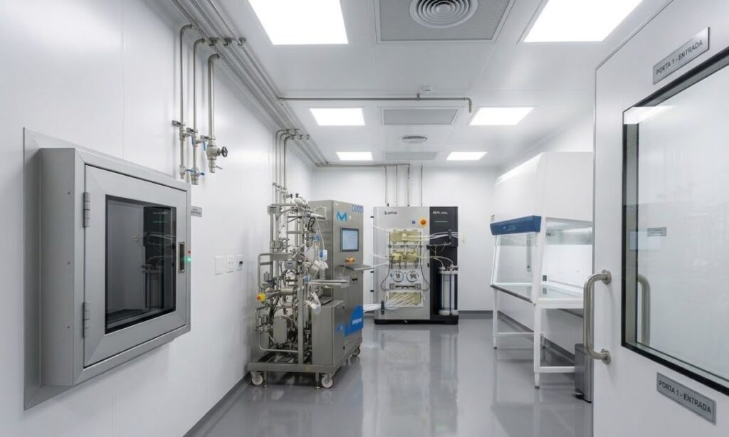 Simulação de como será o laboratório NB3 do Centro Nacional de Vacinas
